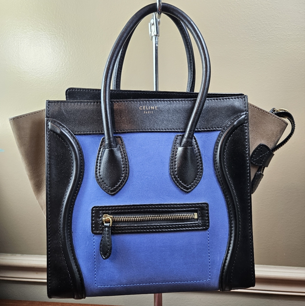 Celine Tricolor,  Blue, Black and Light Blown Mini Luggage Bag